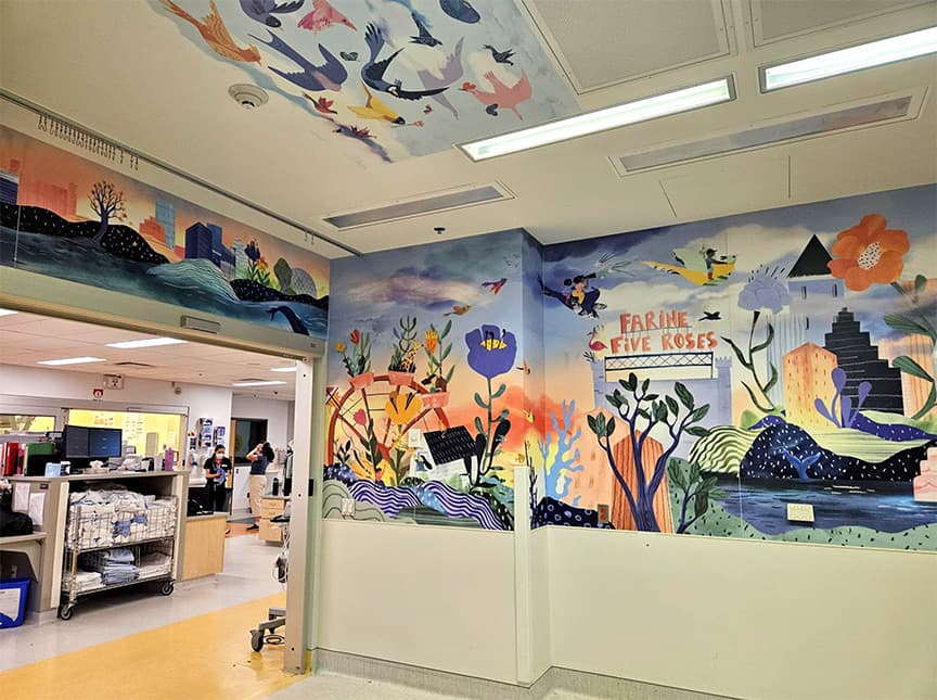 Montreal Children’s Hospital Emergency Department Distraction Room Mural, illustration by Josée Bisaillon (3)